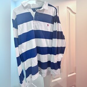 Men Ralph Lauren Rugby Polo shirt size XL striped Blue and White